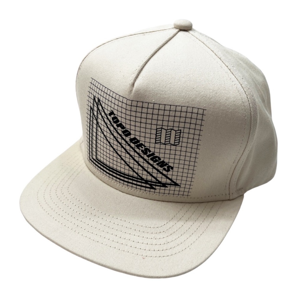 NWOT Topo Designs 5 Panel Graph Paper Geometry Logo Hat Off White